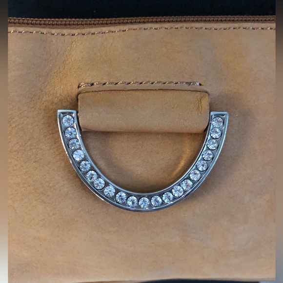 Vintage Suede Y2K Hype Acorn Tan Leather Rhinestone Small Shoulder Bag - Picture 4 of 8